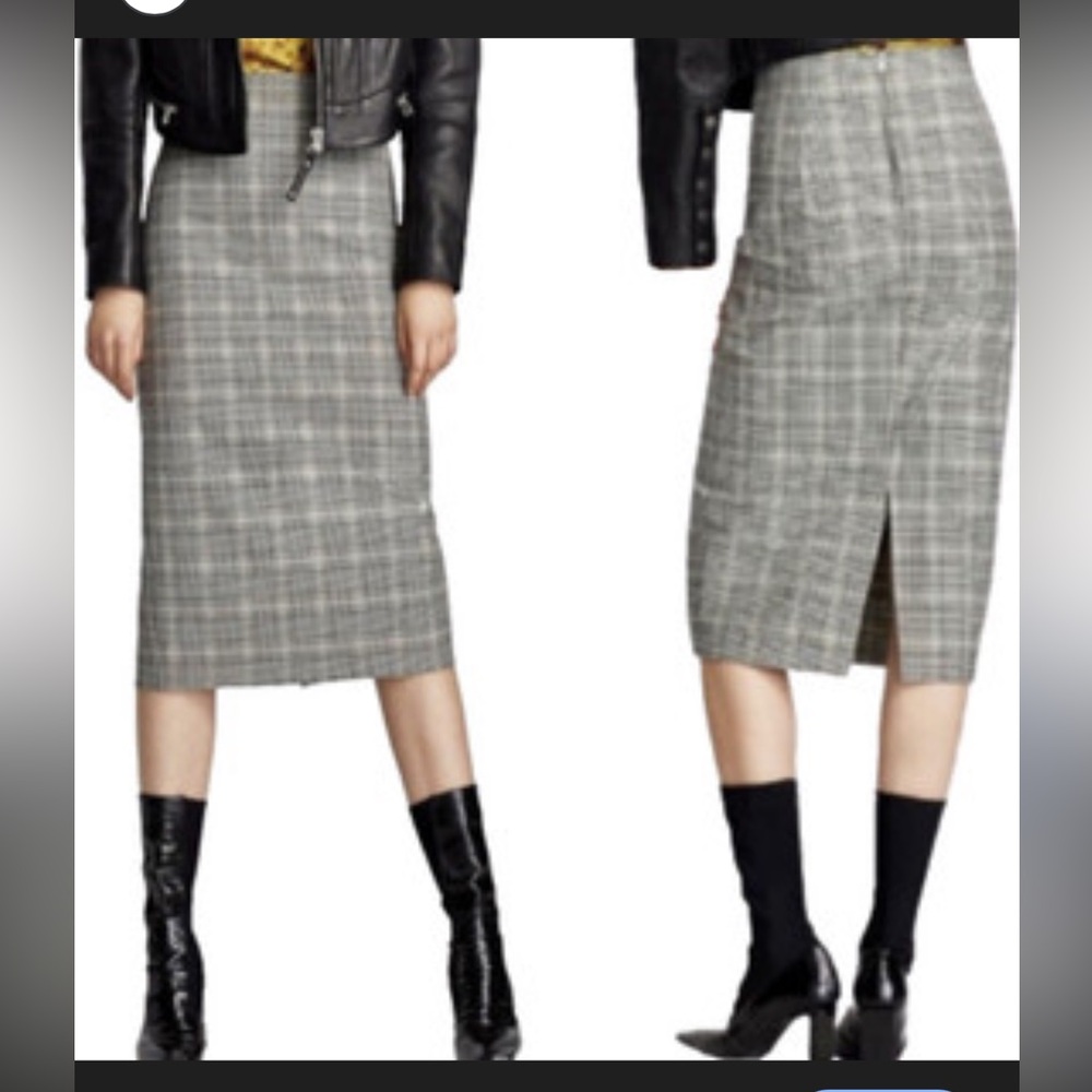 Zara Skirt - neutral plaid pencil skirt fully lined zip back NWT